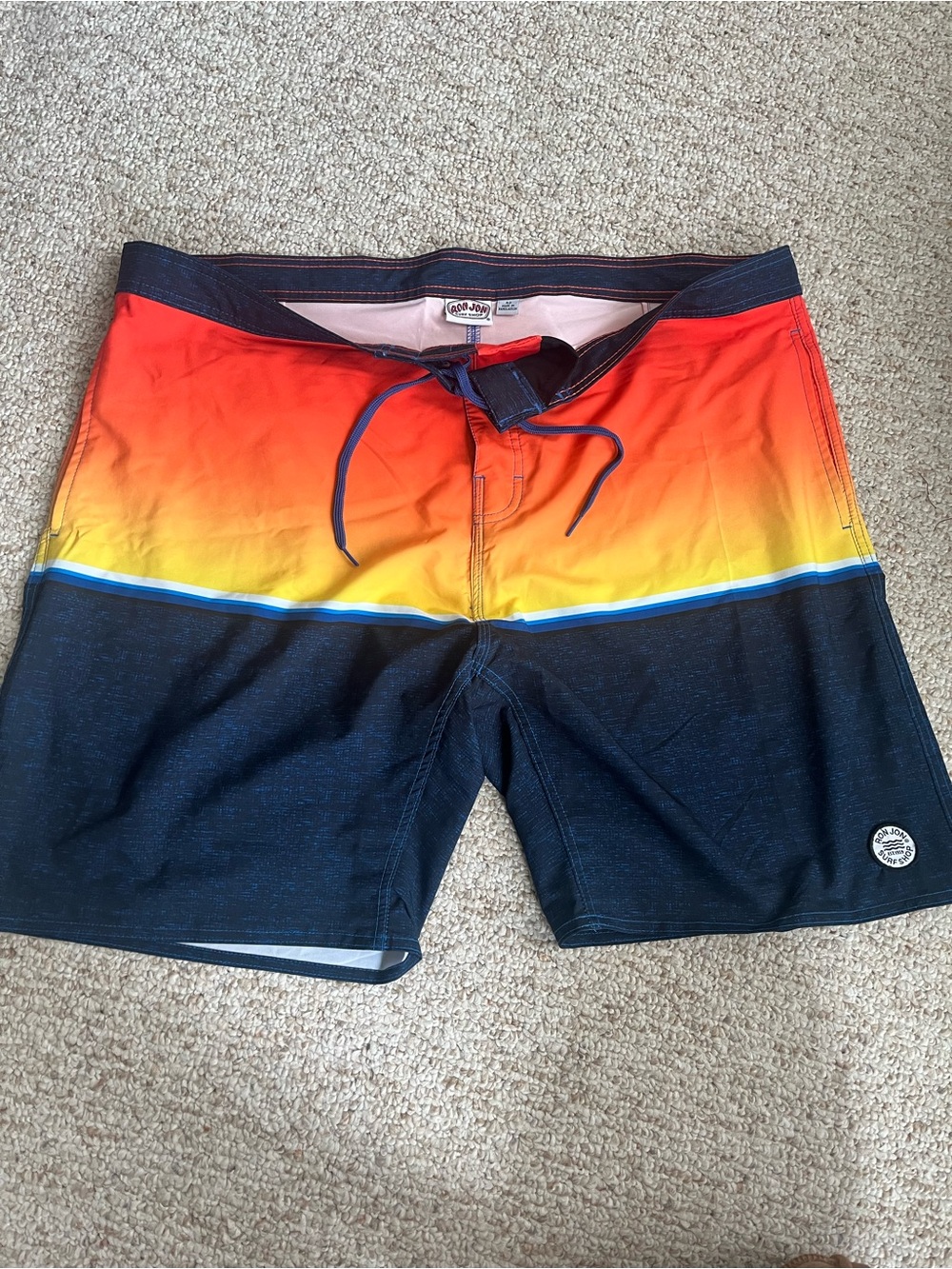 Men's Gradient Orange-Yellow and Navy Board Shorts with Drawstring